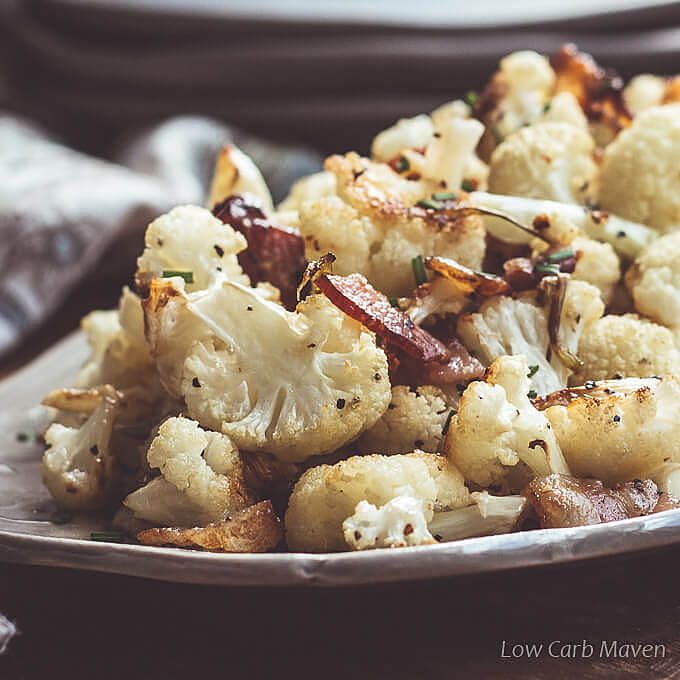 Cauliflower Roasted with Bacon and Caramelized Green Onions