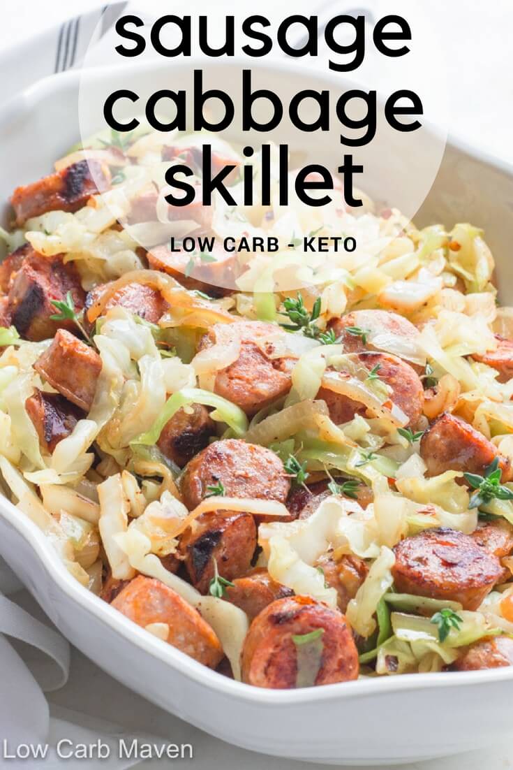 Easy Sausage and Cabbage Skillet Dinner is a fast and delicious meal. #sausage #cabbage #lowcarb #keto #skillet #dinner #easy