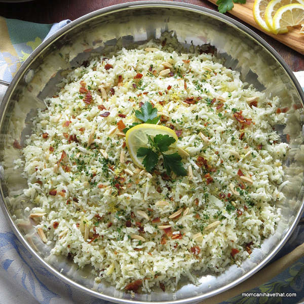 Riced Cauliflower Pilaf a great tasting side that goes with almost anything. | low carb, gluten-free, dairy-free, Paleo | lowcarbmaven.com