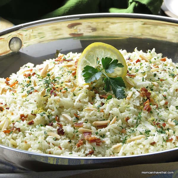 Riced Cauliflower Pilaf a great tasting side that goes with almost anything. | low carb, gluten-free, dairy-free, Paleo | lowcarbmaven.com