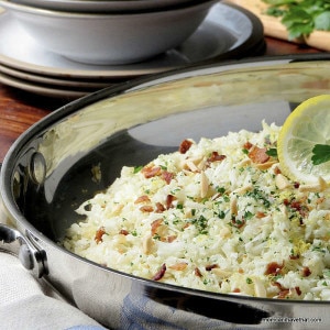 Riced Cauliflower Pilaf a great tasting side that goes with almost anything. | low carb, gluten-free, dairy-free, Paleo | lowcarbmaven.com
