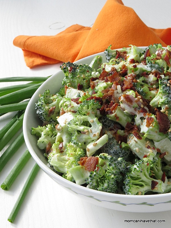 Easy, Low Carb Bacon Broccoli Salad is a popular crunchy side perfect for lunch, brunch and a dinner side. | low carb, gluten-free, dairy-free, Paleo, Keto | lowcarbmaven.com