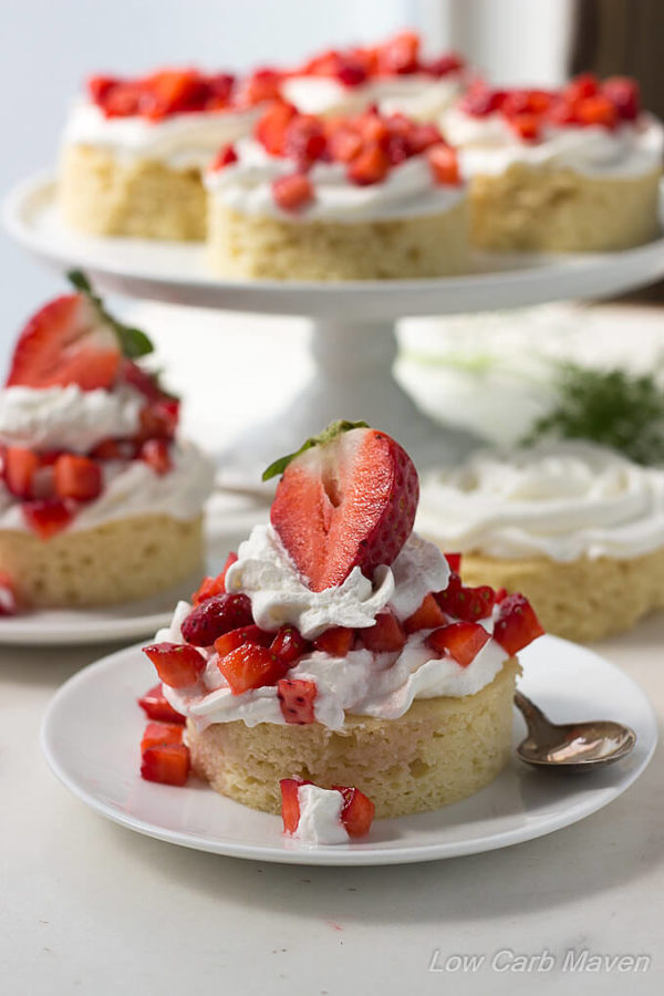 Low Carb Strawberry Shortcake Dessert is gluten free with a dairy free almond cake.