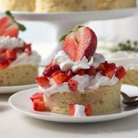 Low Carb Strawberry Shortcake Dessert is gluten free with a dairy free almond cake.
