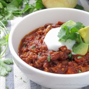 Easy Chorizo Skillet Chili, using home made chorizo, comes together in minutes. 8 net carbs per serving | low carb, gluten-free, dairy-free, paleo, keto, THM-S | lowcarbmaven.com