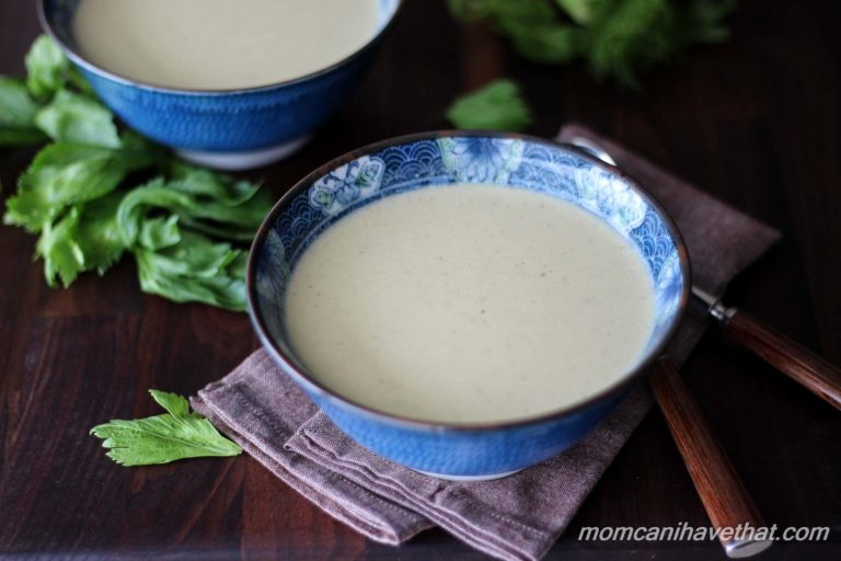 Creamy Celery Fennel Soup with Rotisserie Chicken is an easy low carb, gluten-free soup with a secret ingredient! | lowcarbmaven.com