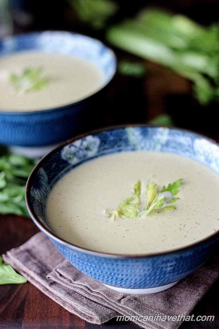 Creamy Celery Fennel Soup with Rotisserie Chicken is an easy low carb, gluten-free soup with a secret ingredient! | lowcarbmaven.com