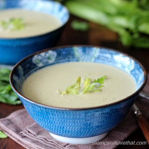 Creamy Celery Fennel Soup with Rotisserie Chicken is an easy low carb, gluten-free soup with a secret ingredient! | lowcarbmaven.com