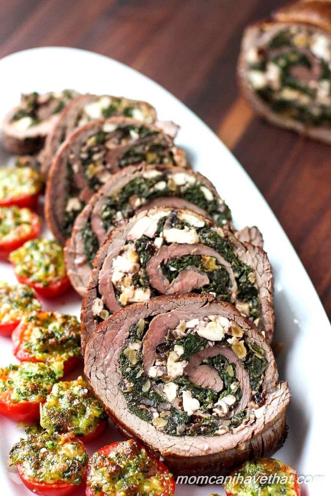 Swiss Chard Stuffed Flank Steak with Feta Cheese and Walnuts | low carb, gluten-free, THM-S | lowcarbmaven.com