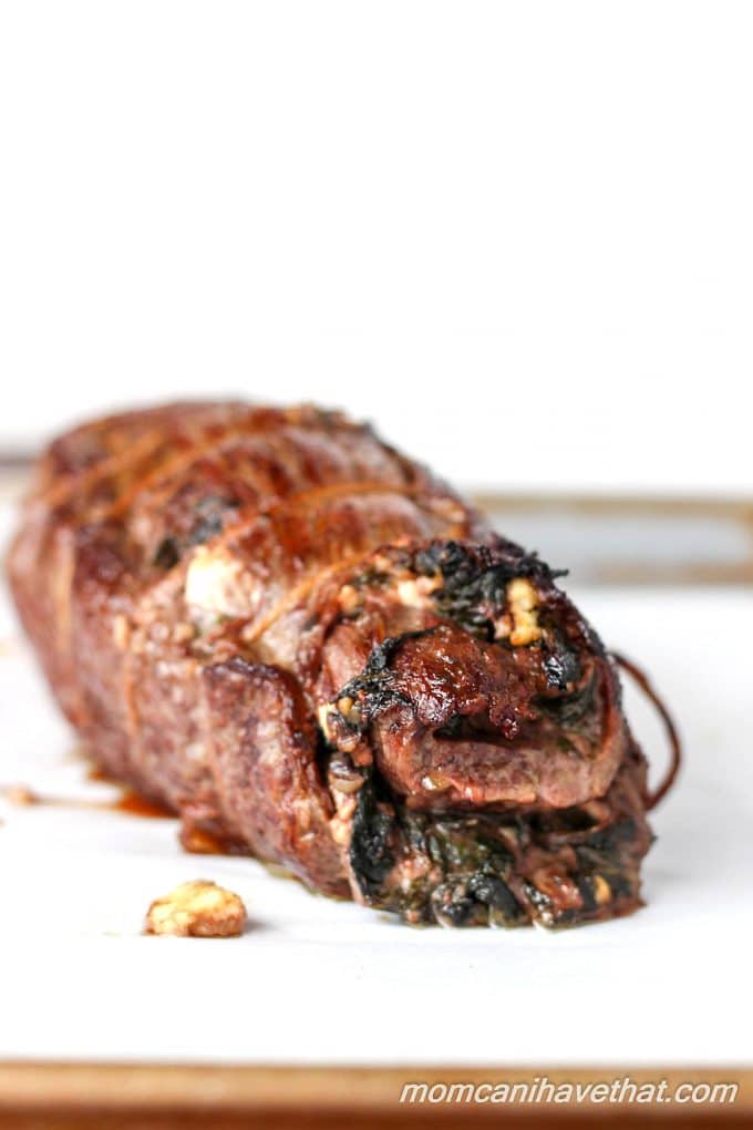 Swiss Chard Stuffed Flank Steak with Feta Cheese and Walnuts | low carb, gluten-free, THM-S | lowcarbmaven.com