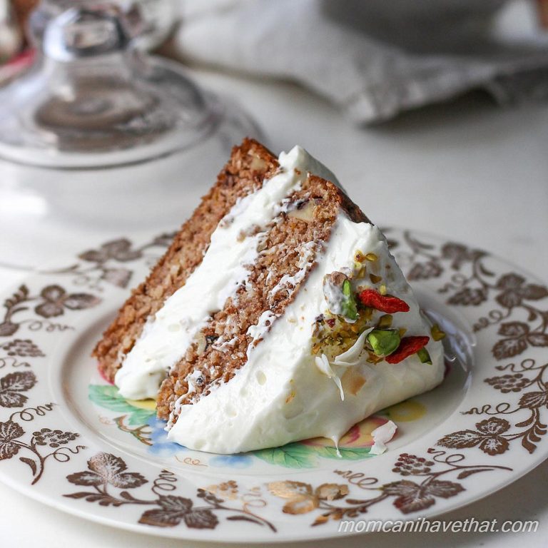 Classic carrot cake flavor with a divine whipped gingered cream cheese frosting. | Low carb, gluten-free, grain-free, Keto, THM-s with a dairy-free frosting option | lowcarbmaven.com