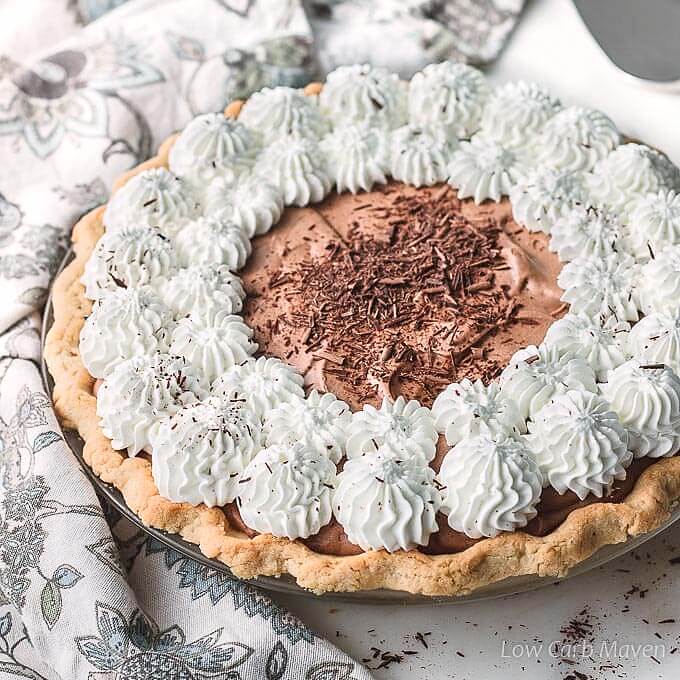 Sugar free chocolate pie (French silk pie) with whipped cream.