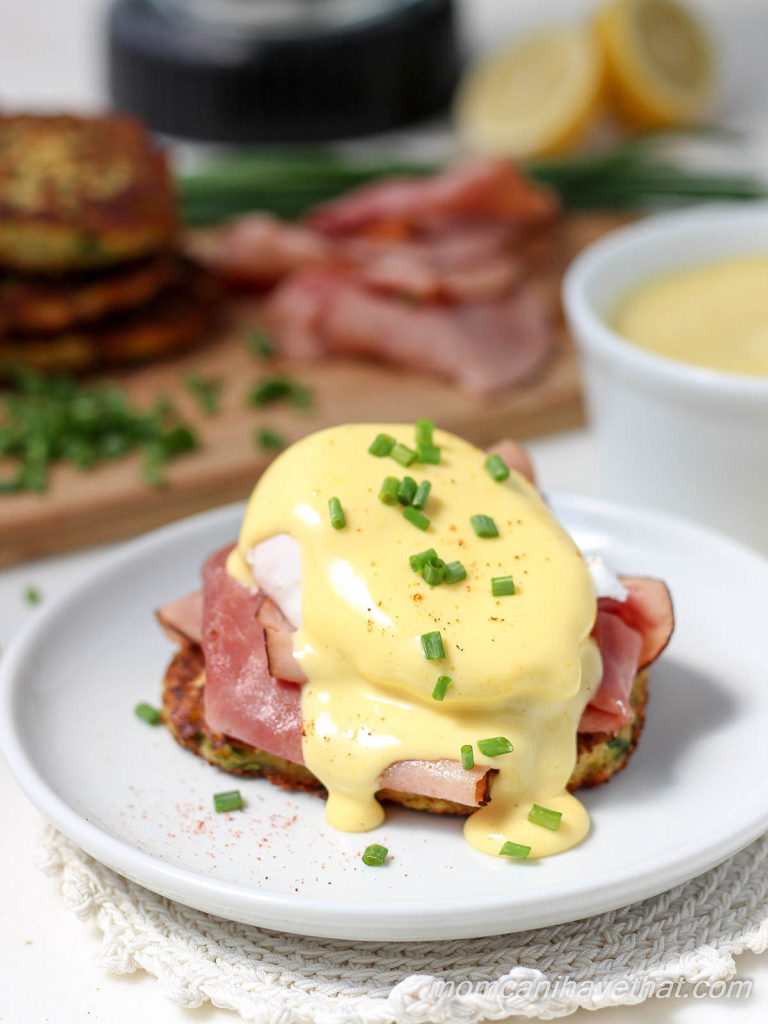 Zucchini Fritter Eggs Benedict | Low Carb, Gluten-free, Paleo, Keto, THM | lowcarbmaven.com