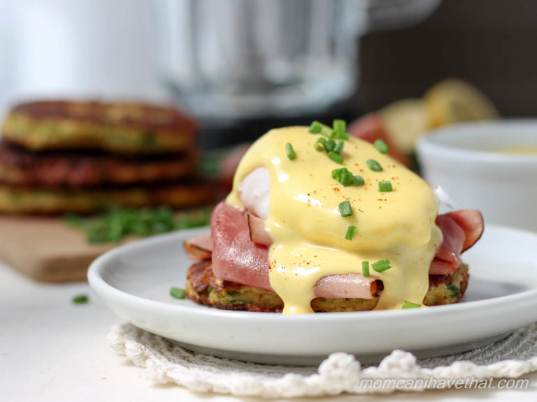 Zucchini Fritter Eggs Benedict | Low Carb, Gluten-free, Paleo, Keto, THM | lowcarbmaven.com