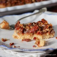 These low carb Caramel Pecan Pie Squares have the same sticky-buttery-sweet texture and flavor as your favorite pecan pie without the sugar or eggs. | low carb, gluten-free, keto, egg-free