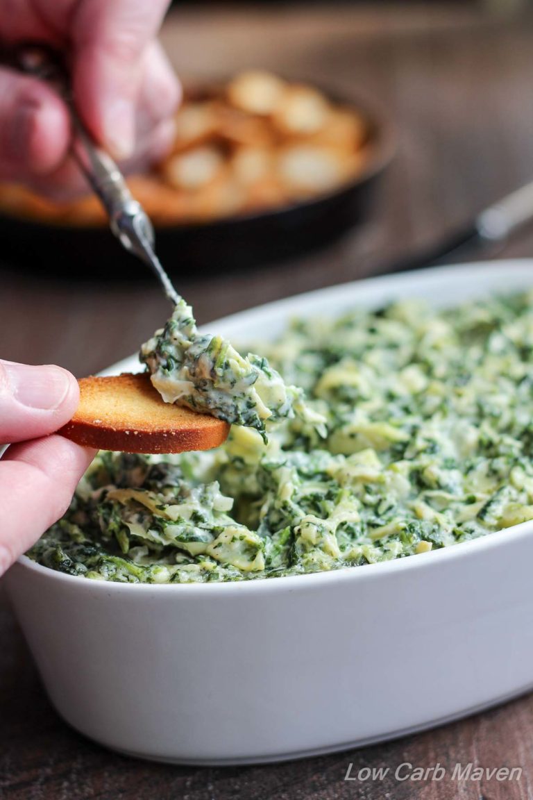 Feta Spinach Artichoke Dip is fast and tasty! | low carb, gluten-free, ketogenic, thm | LowCarbMaven.com