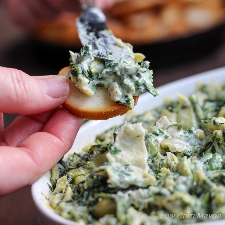 Feta Spinach Artichoke Dip is fast and tasty! | low carb, gluten-free, ketogenic, thm | LowCarbMaven.com