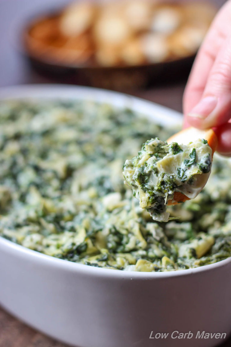 Feta Spinach Artichoke Dip is fast and tasty! | low carb, gluten-free, ketogenic, thm | LowCarbMaven.com