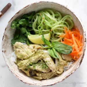 Easy Weeknight Coconut Basil Chicken promises great Thai flavors & a complete meal on the table in 20! | low carb, gluten-free, dairy-free, paleo, thm | LowCarbMaven.com