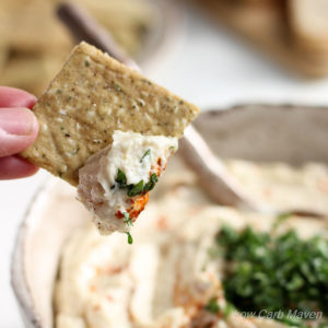 Low Carb Artichoke Hummus tastes remarkably like the real thing. | low carb, gluten-free, dairy-free, paleo, keto, thm | LowCarbMaven.com