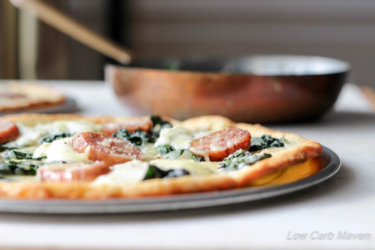 Low Carb Sausage Kale Ricotta Pizza | low carb, gluten-free, Keto, THM | LowCarbMaven.com