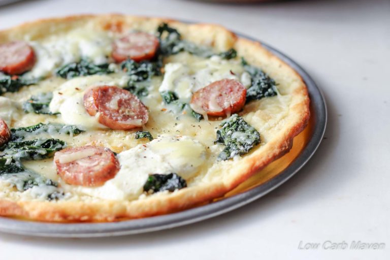 Low Carb Sausage Kale Ricotta Pizza | low carb, gluten-free, Keto, THM | LowCarbMaven.com