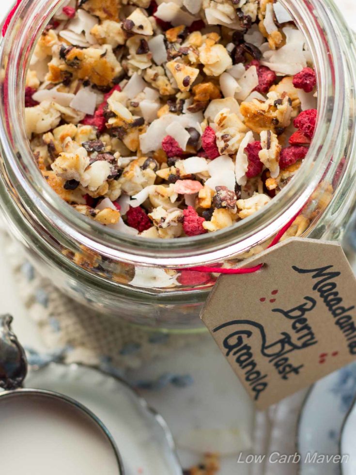 Low Carb Macadamia Nut Granola With Berries and Flaked Coconuts