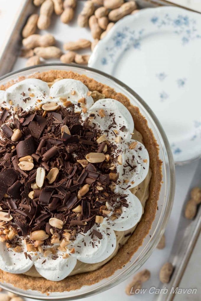 This luscious Low Carb Peanut Butter Pie is completely made from scratch with wholesome ingredients | Lowcarbmaven.com