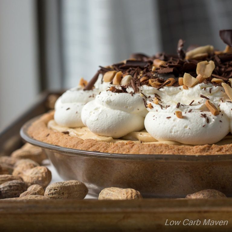 This luscious Low Carb Peanut Butter Pie is completely made from scratch with wholesome ingredients | Lowcarbmaven.com