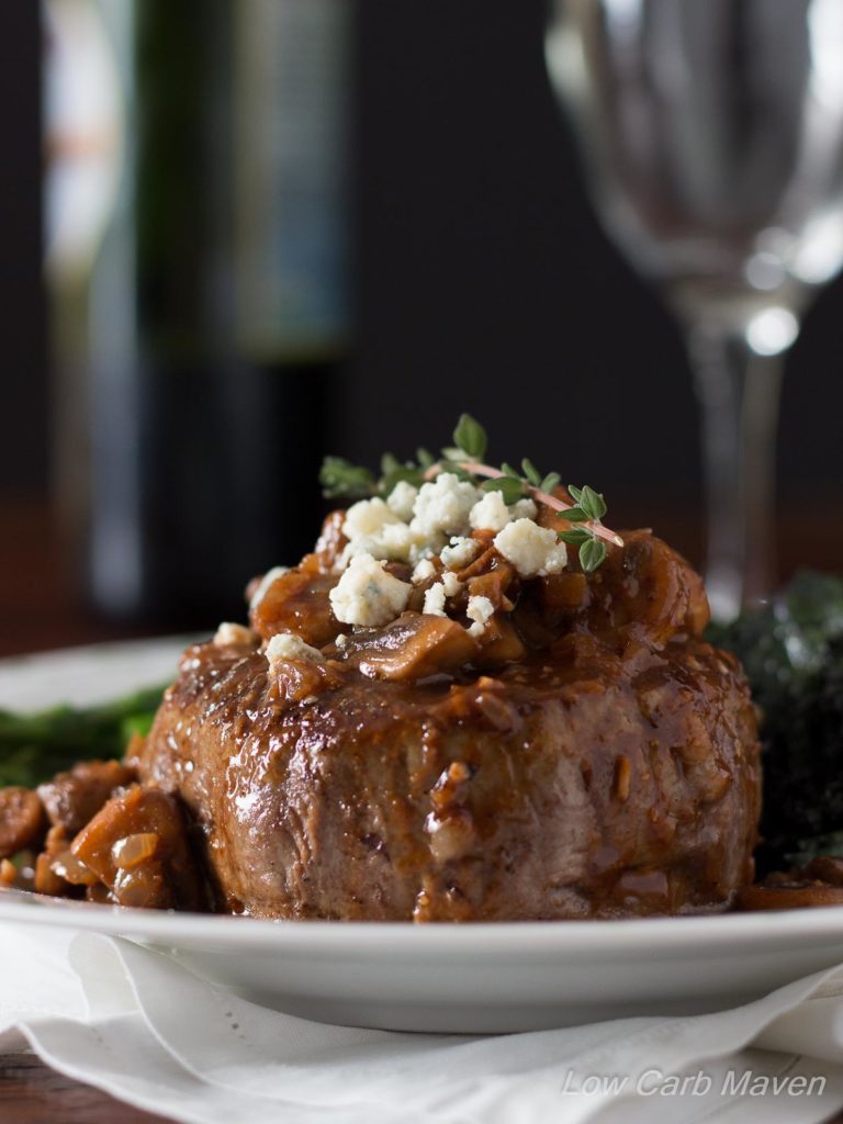 Pan Seared Filet Mignon With Mushroom Red Wine Sauce And Blue