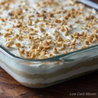 Peanut flour crust, silky cream cheese, rich peanut butter pudding, whipped cream. Made from scratch with wholesome ingredients! | low carb, gluten-free, keto, thm