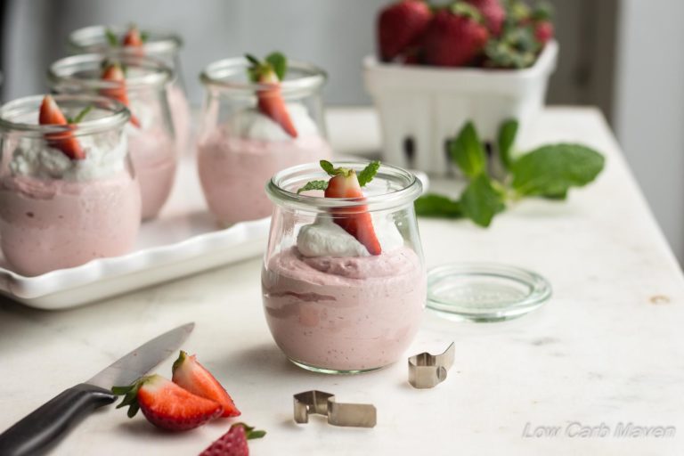 Low Carb Strawberry Mousse is easy to make and uses an ingredient for a vibrant strawberry flavor! | low carb, gluten-free, keto, thm |LowCarbMaven