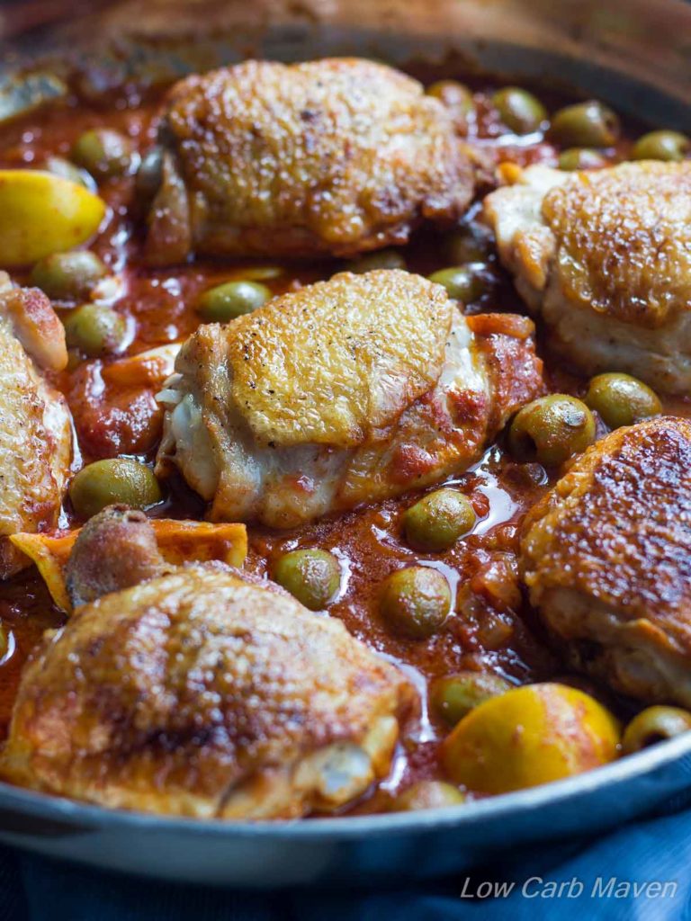 This easy Moroccan Chicken is cooked in 1 pan and flavored with Lemon and Olives | low carb, gluten-free, dairy-free, paleo, keto, thm
