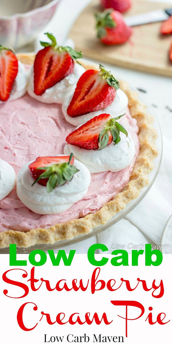 An easy no-bake strawberry cream pie with great fresh strawberry flavor! | low carb, gluten-free, keto, thm
