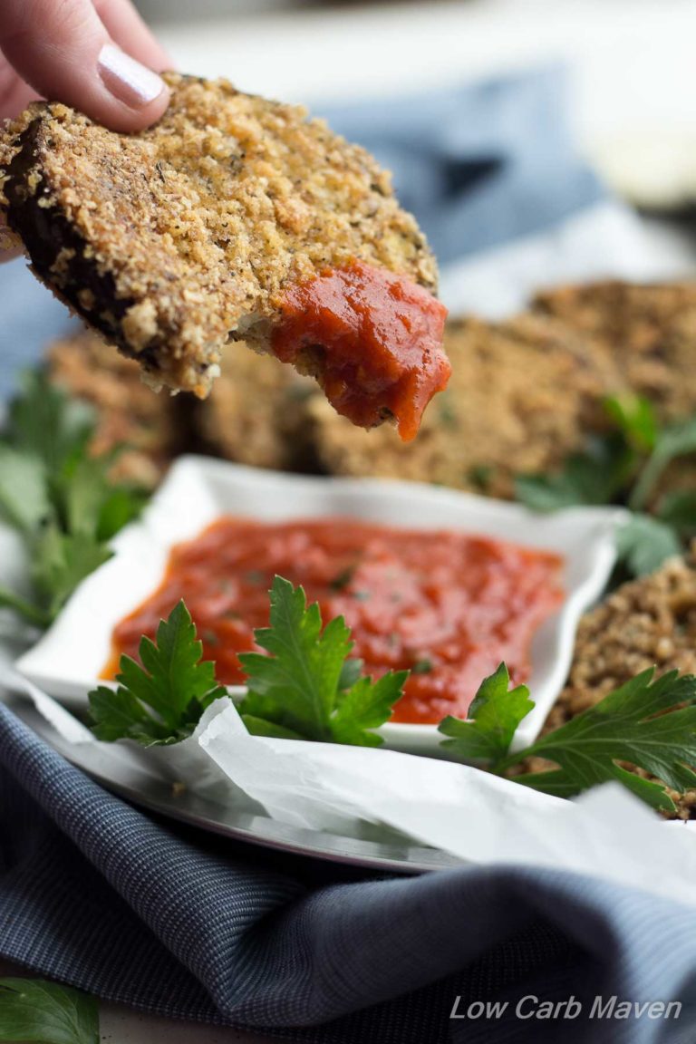 Low Carb Crispy Eggplant Rounds make a great snack, side, or meal. | low carb, gluten free, keto, lchf, thm