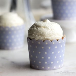 Brightened with the slight tang of buttermilk, these classic vanilla buttermilk cupcakes are topped with a luxurious cream cheese frosting. | Low Carb, keto, thm