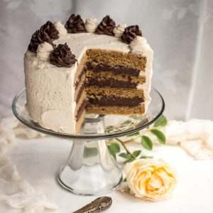 This super moist "peanut butter" cake, filled with rich chocolate pastry cream & frosted with peanut butter whipped cream will have you shouting "Holymoly!" |low carb, gluten-free, keto, thm-h