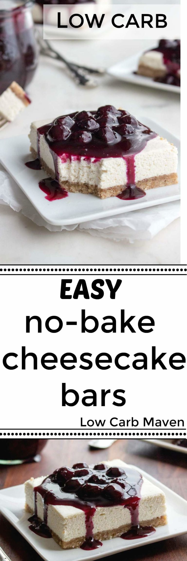 These easy low carb No-bake Cheesecake Bars are sugar-free