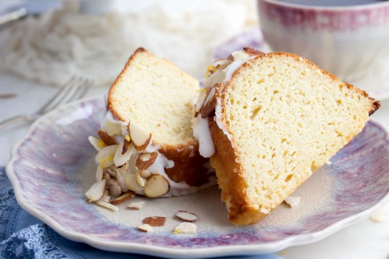 Almond flour, coconut flour and cream cheese combine to produce moist, low carb bundt cake. | low carb, keto, thm