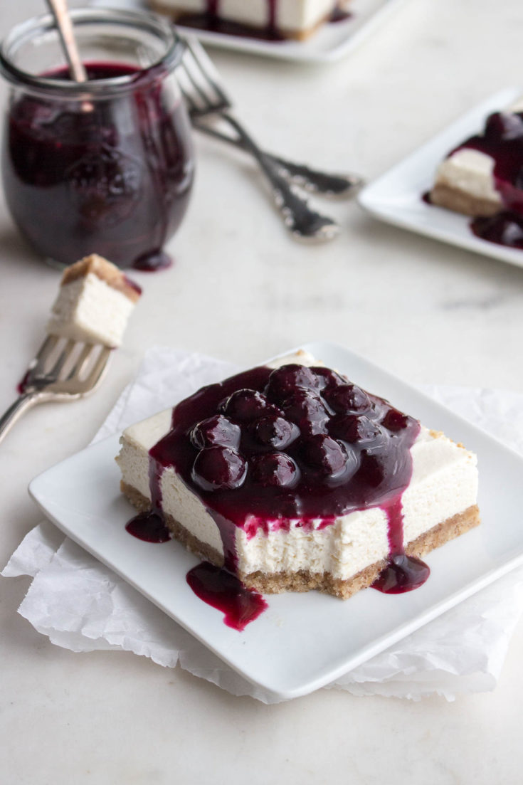 No-bake Cheesecake Bars (Blueberry Sauce) - Low Carb Maven