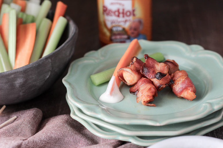 Chicken marinated in Buffalo sauce, wrapped in bacon and baked until crispy. | low carb, keto, gluten-free
