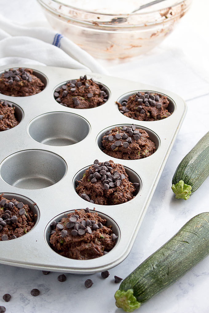 Low carb chocolate zucchini muffins made with coconut flour are gluten-free and perfect for a ketogenic diet. THM