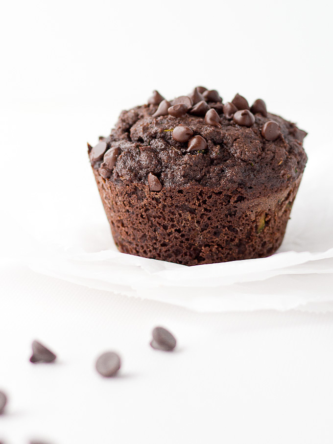 Low carb chocolate zucchini muffins made with coconut flour are gluten-free and perfect for a ketogenic diet. THM