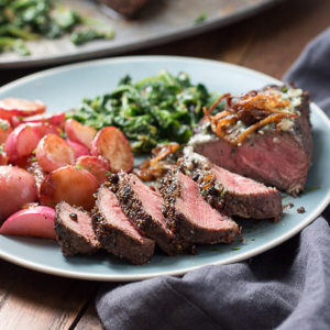 This grass-fed peppercorn flat iron steak was an easy and tasty low carb & keto dinner.