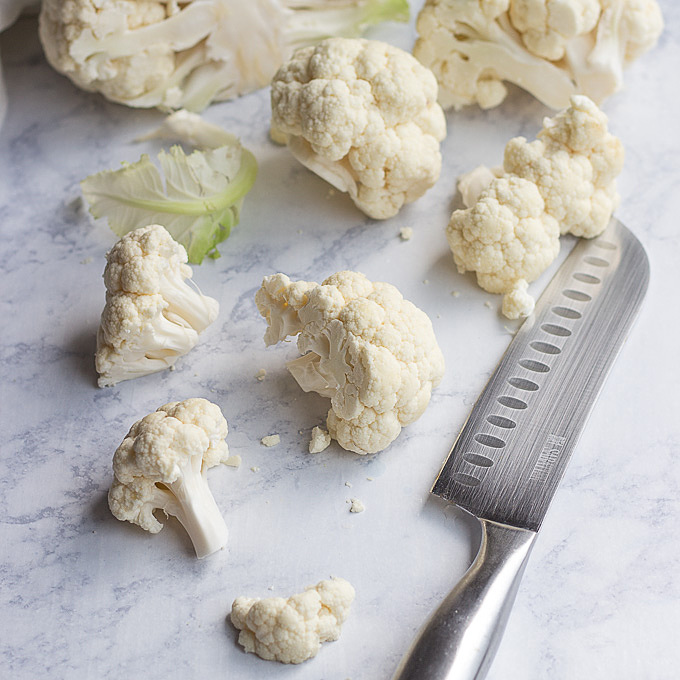 Cauliflower florets for mashed cauliflower.