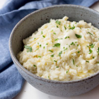 Mashed Cauliflower with Celery Root has a creamy texture and delicate flavor.