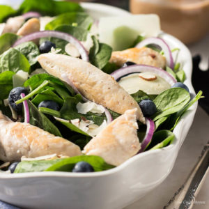 Chicken Spinach Blueberry Salad with Parmesan. Great low carb salads. keto.