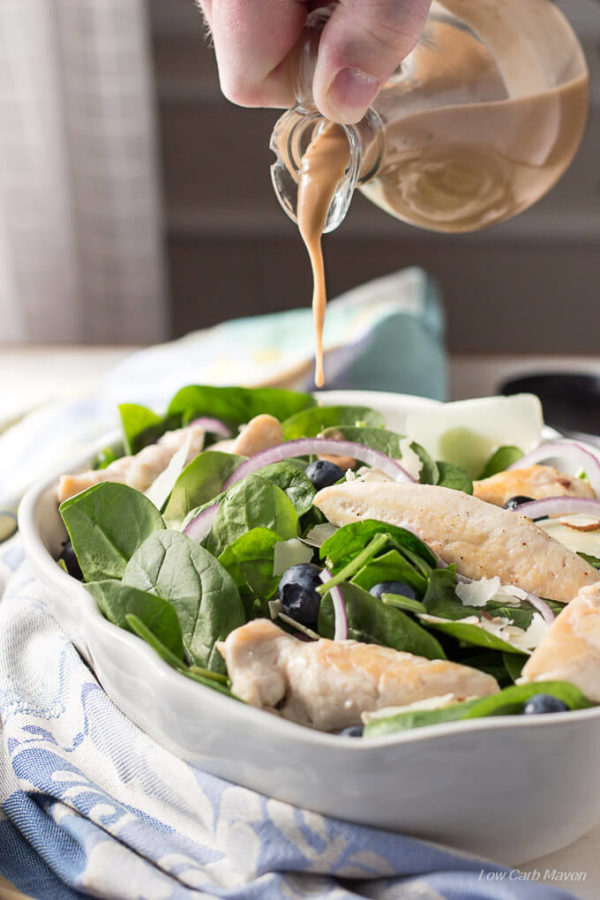 Chicken Spinach Blueberry Salad with Parmesan. Great low carb salads. keto.