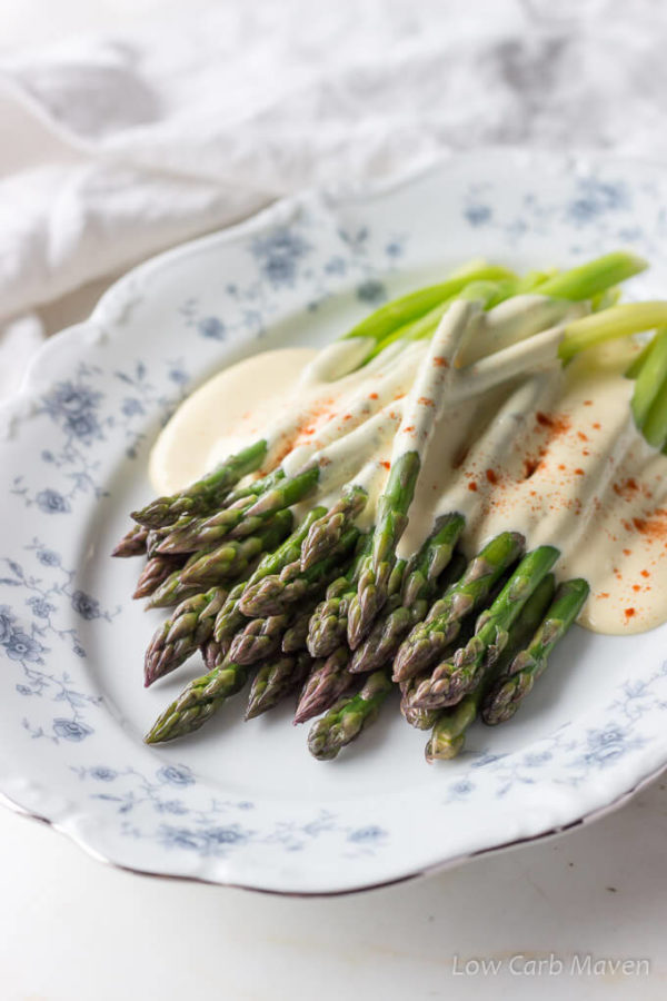 This easy side of asparagus and Hollandiase Sauce is the perfect low carb side.