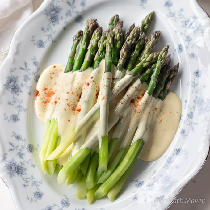 This easy side of asparagus and Hollandiase Sauce is the perfect low carb side.